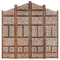 NNEVL Hand carved 4-Panel Room Divider Brown 160x165 cm Solid Mango Wood