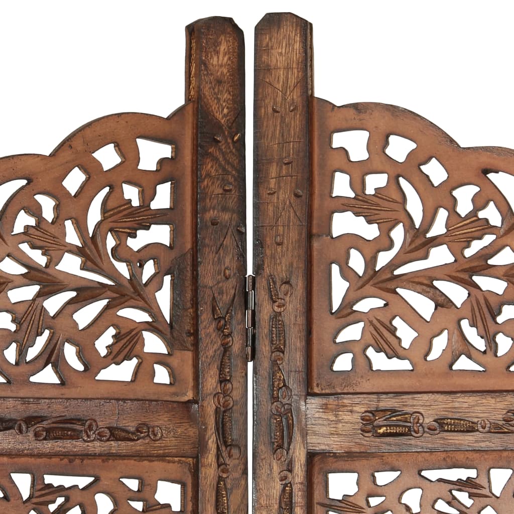 NNEVL Hand carved 4-Panel Room Divider Brown 160x165 cm Solid Mango Wood