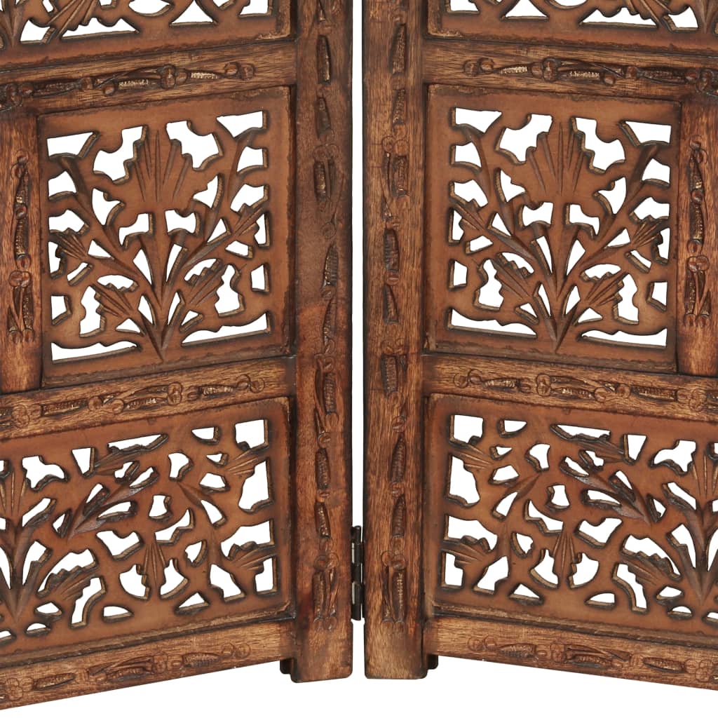 NNEVL Hand carved 4-Panel Room Divider Brown 160x165 cm Solid Mango Wood