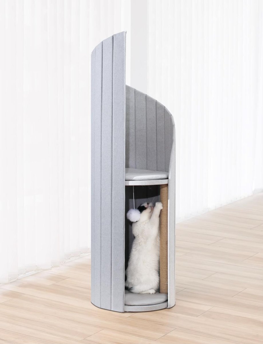 Time Tower Modern Cat Tree Condo – Space Saving Vertical Cat Tower